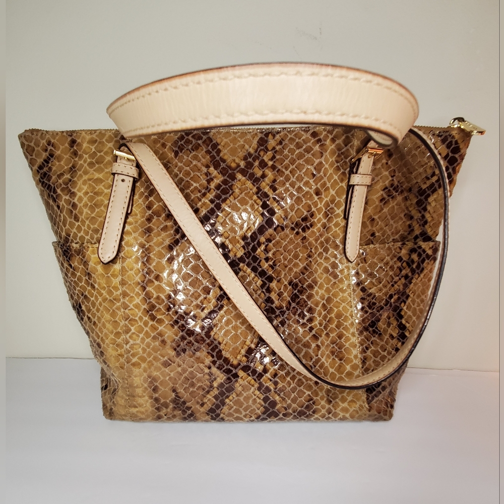 Michael Kors Ladies Brown Leather Python Tote Jet… - image 1